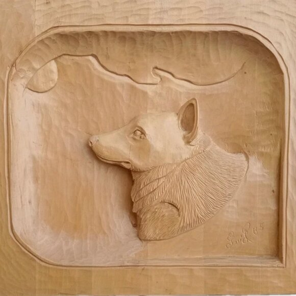 Bas relief en bois - signé David 85 - art populaire canadien représente chien - Picture 4 of 6